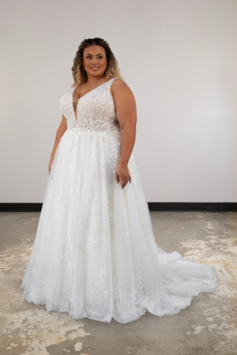 Essense of Australia D4007 #0 default (IVIV-PL) IVR LACE TULLE & REGAL ORGANZA OV IVR GWN W PLN TULLE PLUNGE (IVBC-PL) IVR LACE TULLE & BSC REGAL ORG OV BSC GWN W PLN TULLE PLUNGE thumbnail