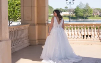 Essense of Australia D4007 #3 (IVBC-PL) IVR LACE TULLE & BSC REGAL ORG OV BSC GWN W PLN TULLE PLUNGE thumbnail