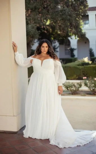 Essense of Australia D3636 #1 (IV-PL) Ivory Gown w Porcelain Tulle Plunge thumbnail