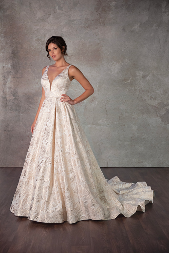 Essense of Australia D4140 #2 (IQ-PL) IVORY GOWN W PORCELAIN TULLE PLUNGE thumbnail