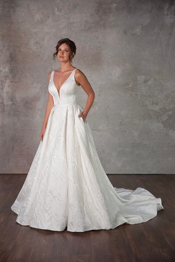 Essense of Australia D4140 #0 default (IQ-PL) IVORY GOWN W PORCELAIN TULLE PLUNGE thumbnail
