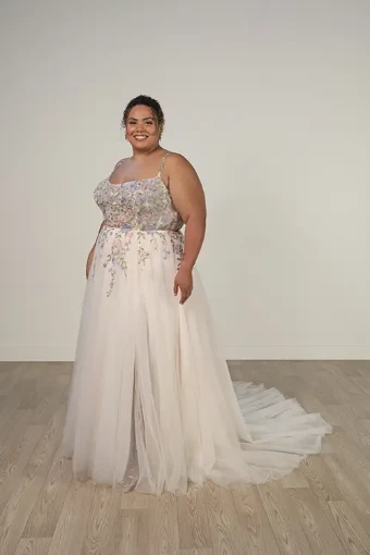 Stella York 8063 #5 default (BH-IV) BLUE BLUSH LACE ON TULLE OVER IVORY GOWN thumbnail