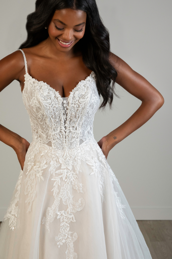 Stella York SY8293 #2 default (IVBC-PL) IVORY LACE & TULLE OVER BISCOTTI GWN W PORCELAIN TULLE PLUNGE thumbnail