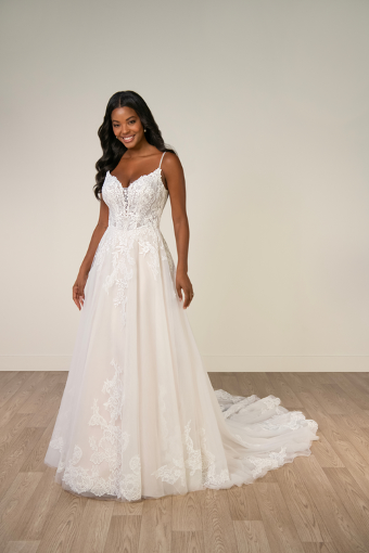Stella York SY8293 #0 default (IVBC-PL) IVORY LACE & TULLE OVER BISCOTTI GWN W PORCELAIN TULLE PLUNGE thumbnail