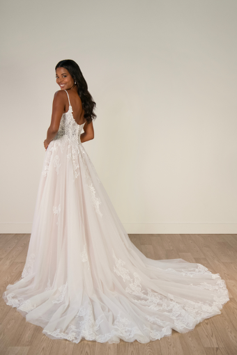 Stella York SY8293 #1 (IVBC-PL) IVORY LACE & TULLE OVER BISCOTTI GWN W PORCELAIN TULLE PLUNGE thumbnail