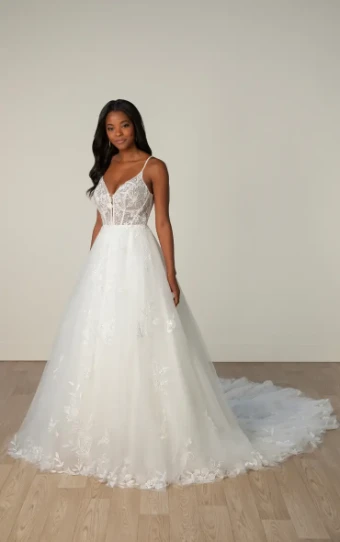 Stella York 8017 #0 default (IVIV-PL) IVR LACE & TULLE OVER IVORY GOWN W PORCELAIN TULLE PLUNGE thumbnail