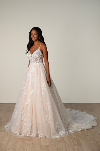 Stella York 8017 #1 (IVIV-PL) IVR LACE & TULLE OVER IVORY GOWN W PORCELAIN TULLE PLUNGE thumbnail